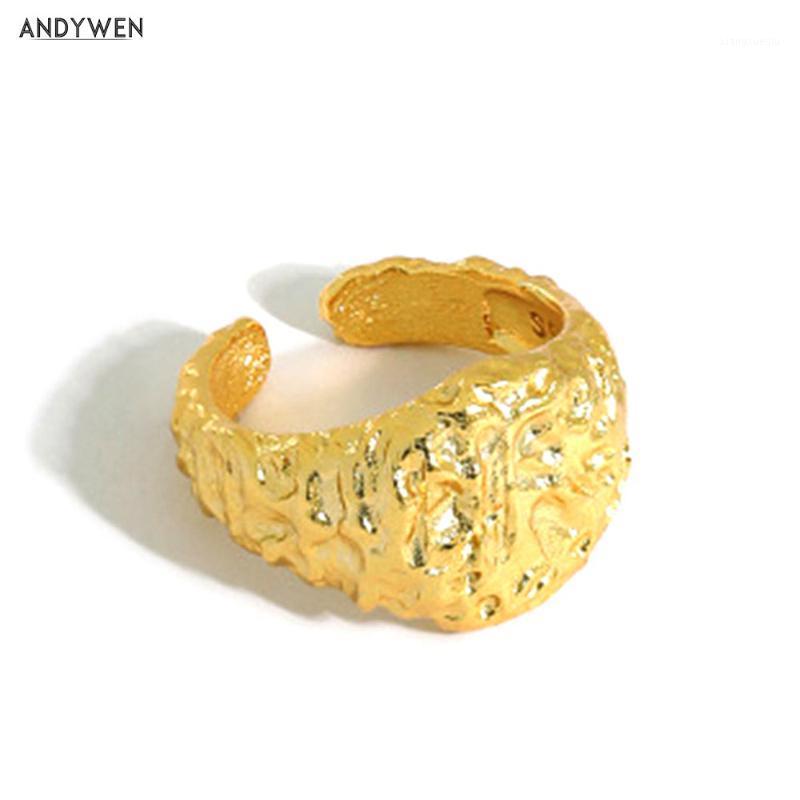 

Cluster Rings ANDYWEN 100% 925 Sterling Silver Gold Square 2022 Rock Punk Fashion Fine Jewelry Resizable Adjustable Jewels Women, Golden;silver