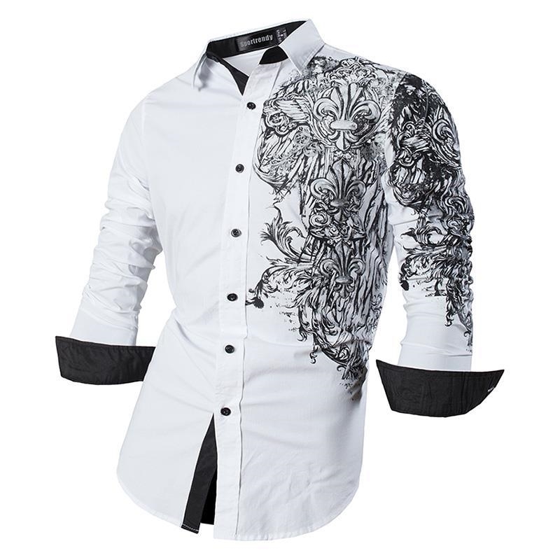 

Sportrendy Men's Shirt Dress Casual Long Sleeve Slim Fit Fashion Dragon Stylish JZS048 White2 201120, Jzs044-winered