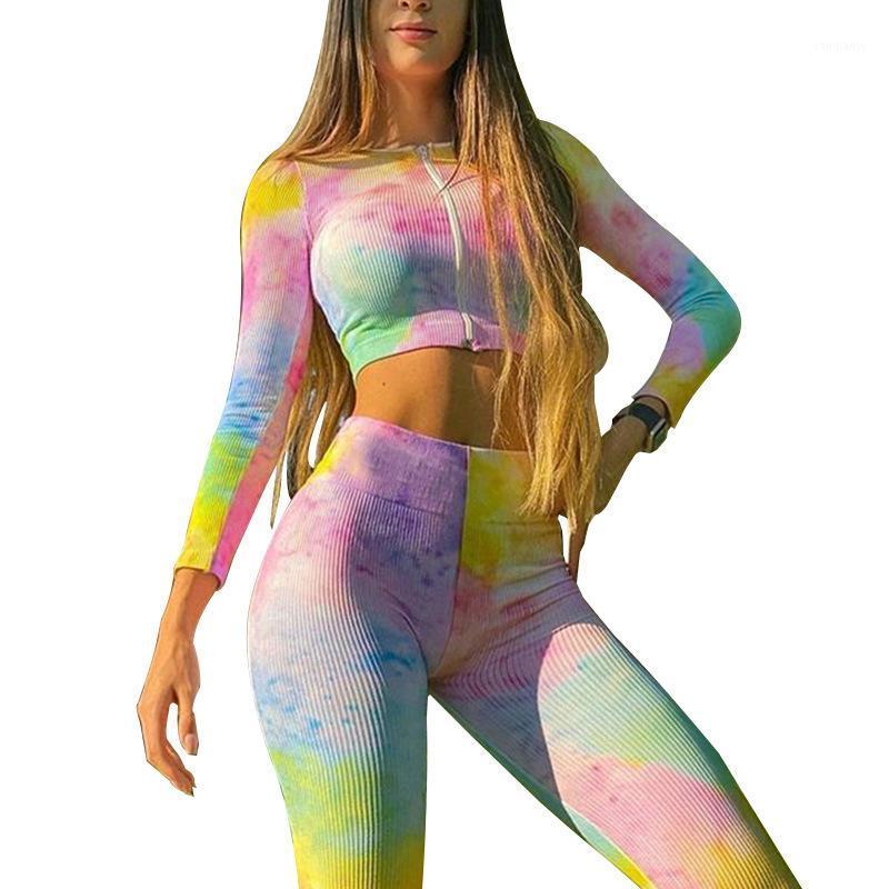 

Women Yoga Set Gym Fitness Tie-dye process Yoga Clothing Sports Wear Female Workout Leggings Top Suit Training Tights Wear1, Black