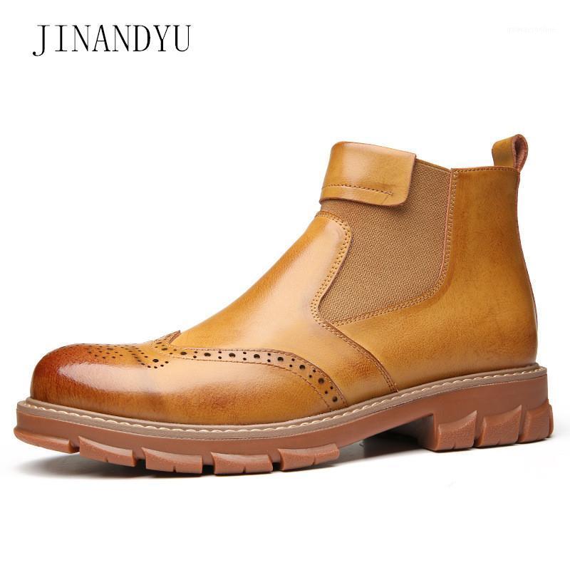 

Brogue Carved Thick Sole Genuine Leather Shoes Men Winter Boots Men Ankle Boots Man British Leather Black Booties Mens Snowboots1