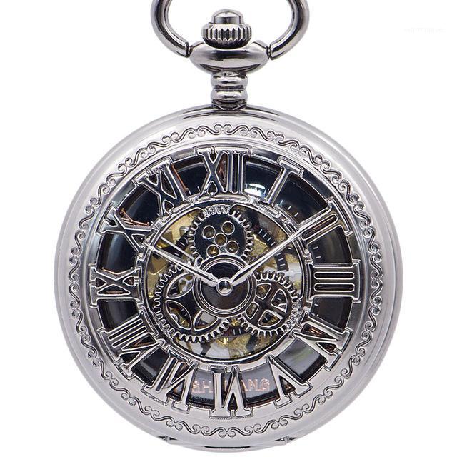 

Vintage Steampunk Skeleton Mechanical Pocket Watch Roman Numerals Necklace Pendant Men Fob Watch Chain reloj de bols PJX13921, Pjx1408