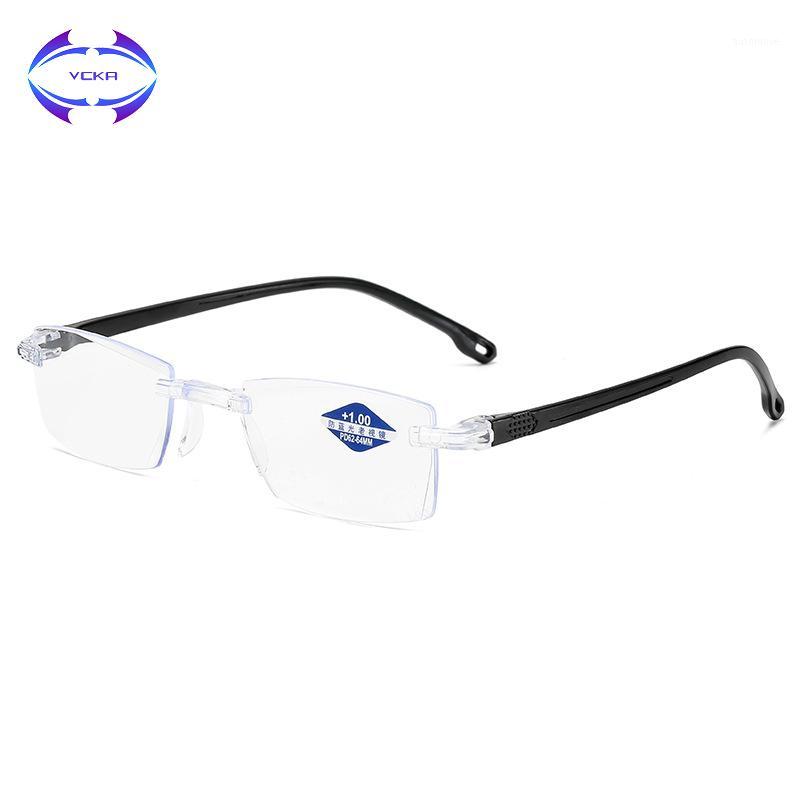 

VCKA Anti Blue Light Blocking Rimless Reading Glasses Women Men Square Frameless Presbyopic Glasses Diopters +1.0 1.5 2 2.5 4.01