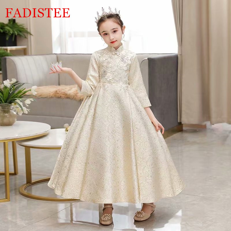 

FADISTEE champagne satin lace Girl dress Flower Girl Dresses vestidos lace Baby Girl Infant Dress Kids Formal Wear girls dress