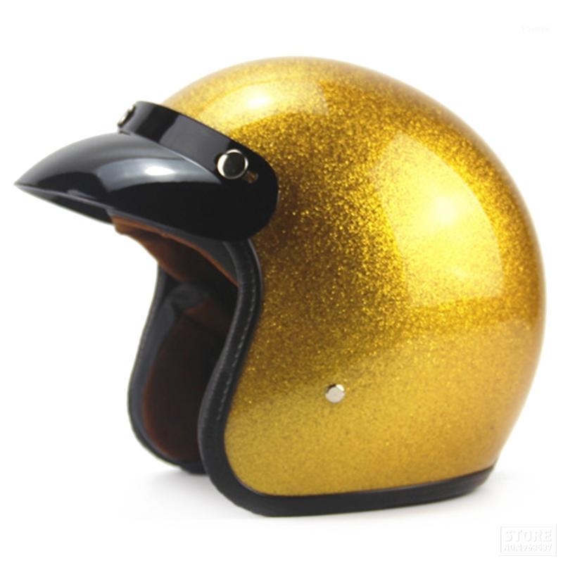 

New Carbon Fiber Motorcycle Helmet Crash Vintage assembly Motorbike Chopper 3/4 Open Face Helmet Moto For Motorcycle1, Bright gold