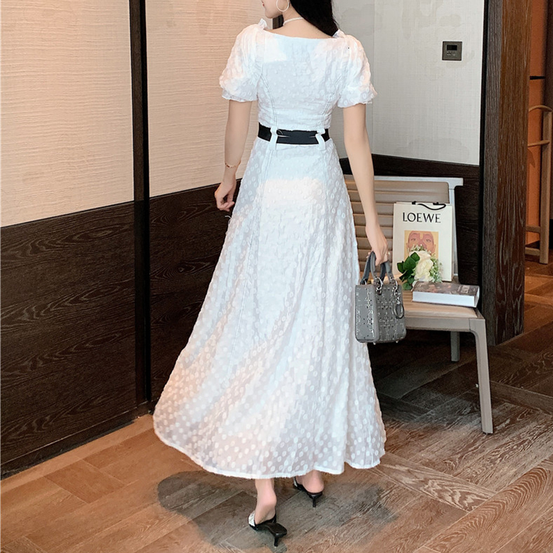 

2021 New Summer with V-cleavage White Woman Single-breasted Casual Button Dressed As a Girl's Party Dress Street Wear Short Sleeve Jm9s, Blue