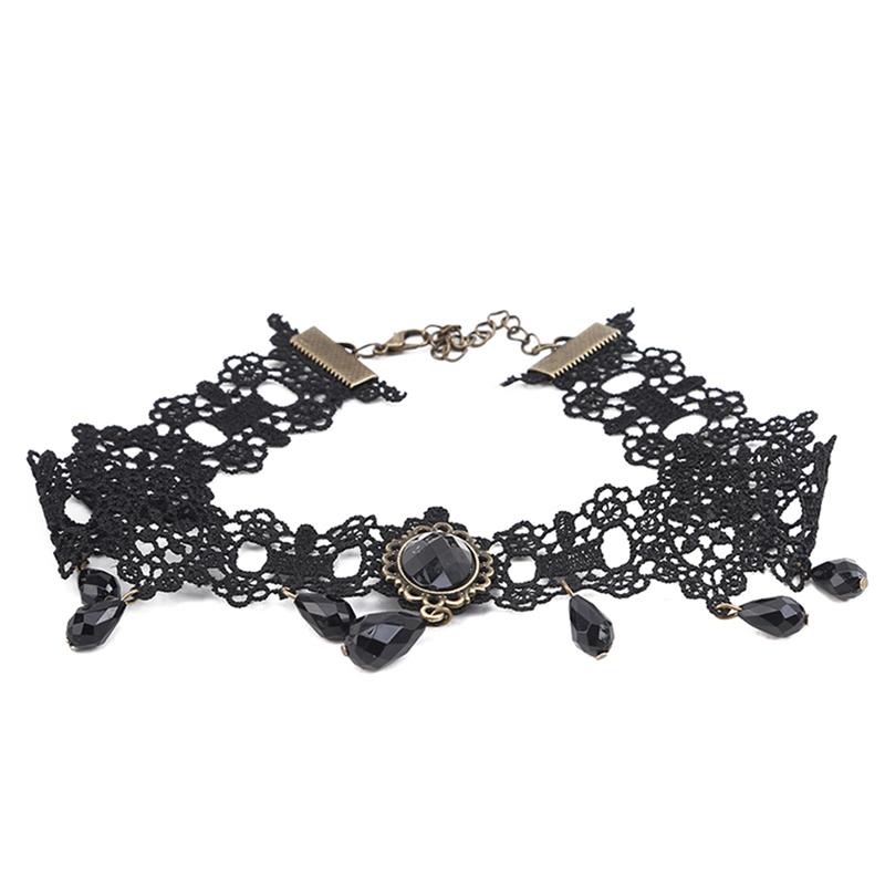 

Chokers 1pc Fashion Sexy Women's Gothic Choker Necklace Retro Crystal Decor Lace Clothing Accessories For Party Dress Up