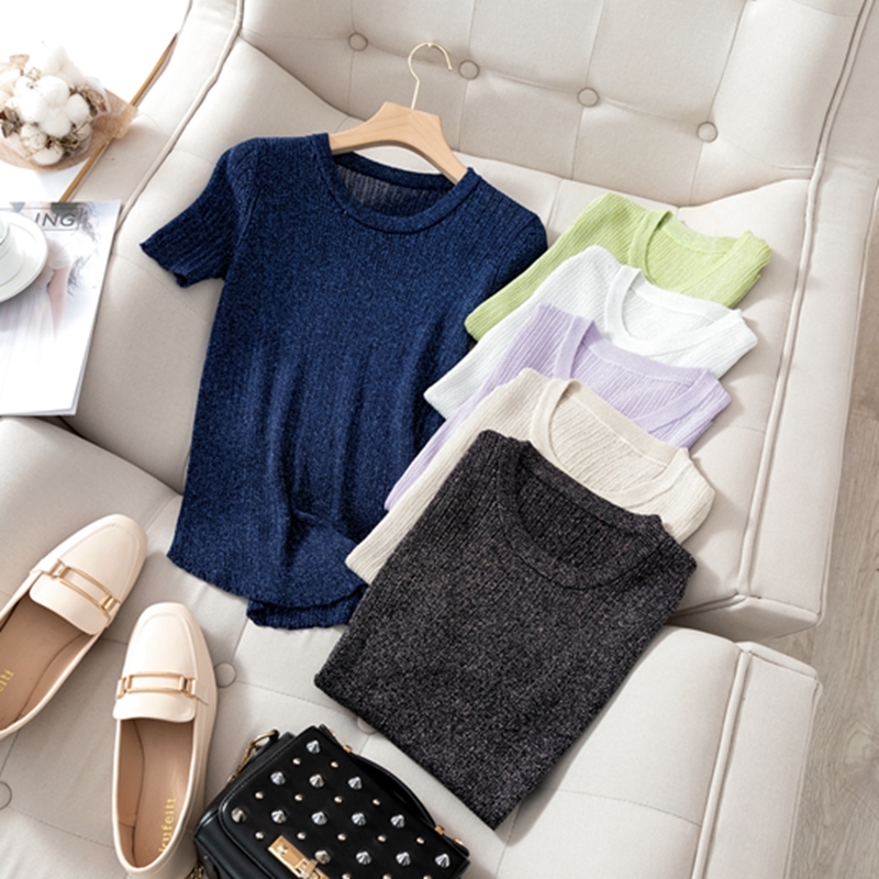 

2021 New Female T-shirt Tops Glitter Summer Shirt for Black White Tshirt Short Sleeve Women t Shirts Cf82, Dark blue t 2113