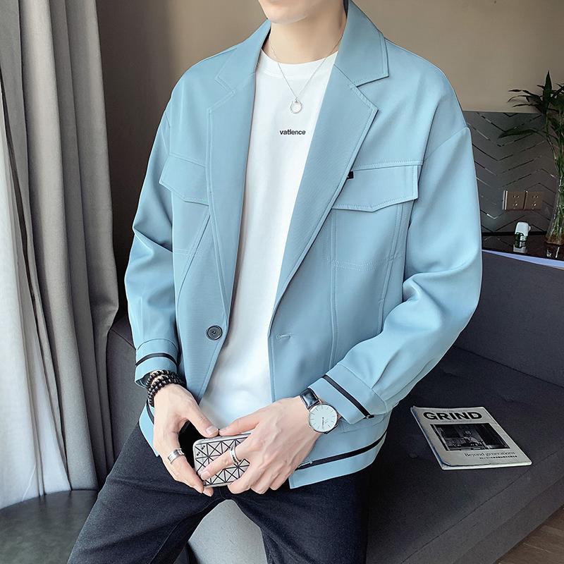 

Men's Suits & Blazers 2022 Korean Style Man Fashion Suit Multi-pocket Hip Hop Punk Motorcycle Blue Black Jackets For Men