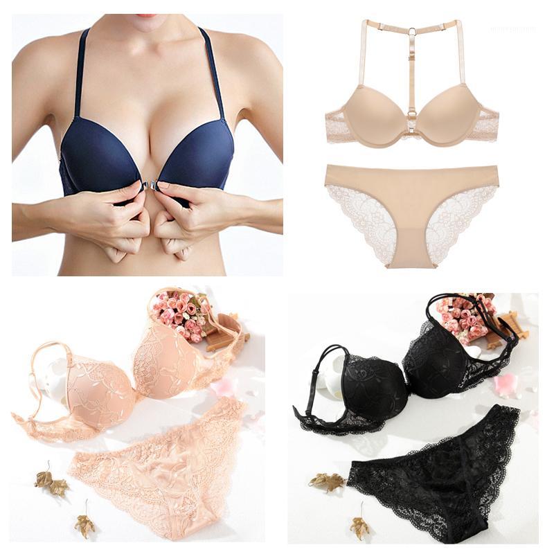 

Sexy Lace Bra Set Double Shoulder Strap Push Up Seamless Brassier Embroidery Briefs Bra and Panty Set Lingerie Women Underwear1, Black