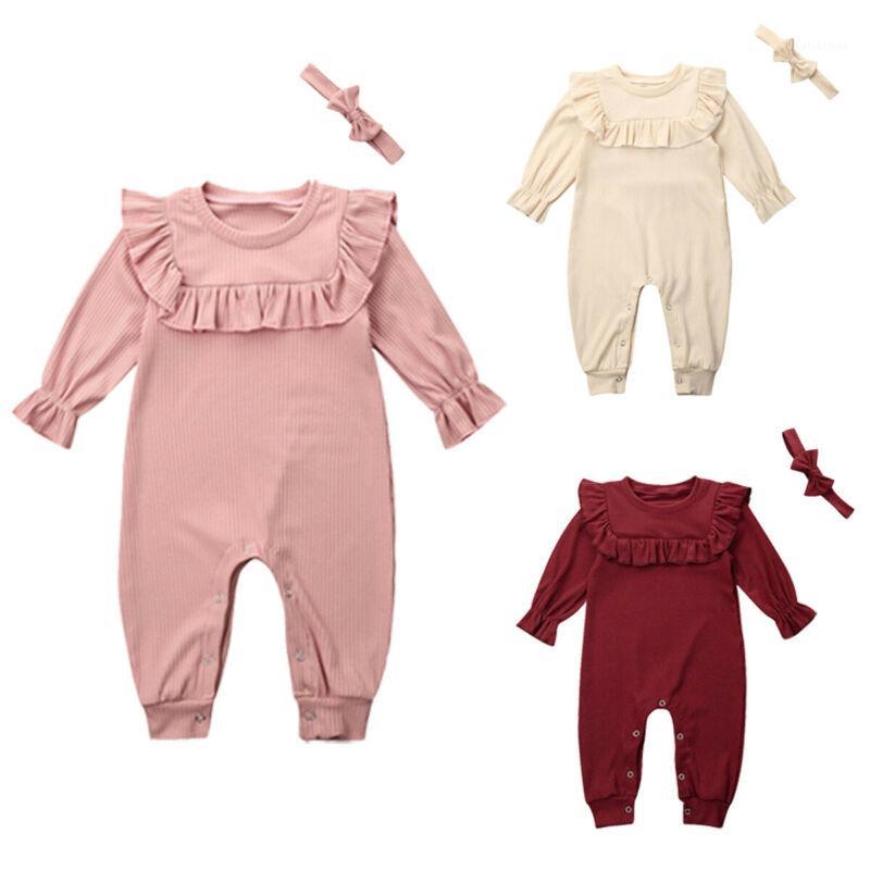 

Autumn Clothes Newborn Baby Girl Clothes Solid Jumpsuit Headband Outfit 0-24M Set1, Beige