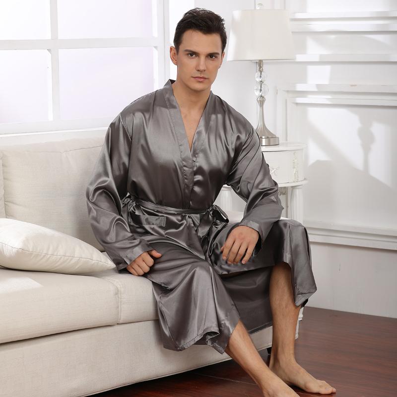 

Pure Color Robe Thin Robe Loose Big Yards Long Sleeve Season Smooth Bathrobe Szlafrok Bornoz Setleri Bata Hombre Pijamas Hombre