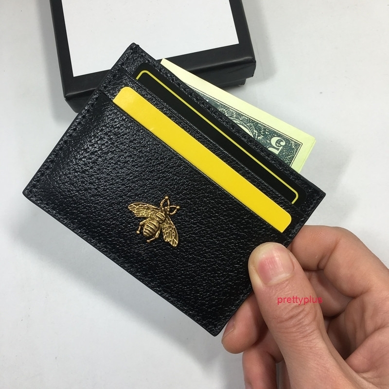 

Genuine Leather Small Wallets Holders Women Metal Bee Bank Credit Card Package Coin Bag Card ID Holder purse women Thin Wallet Poc, Black