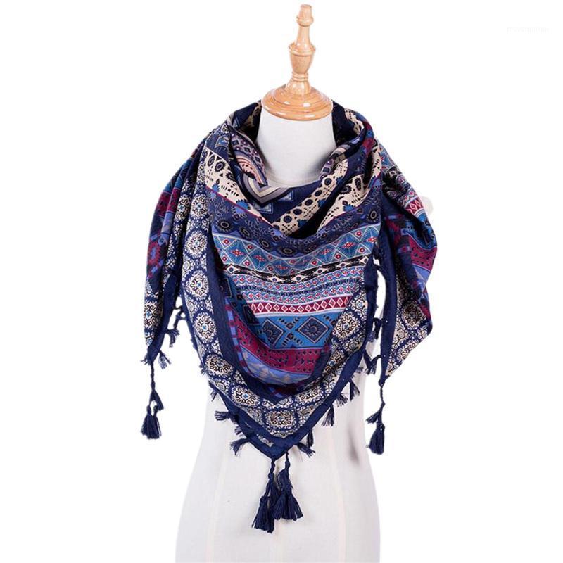 

Boho Scarf Women Winter Cotton Blends Neck Wrap Long Warm Scarf Ethnic Print Triangle Tassel Multi-purpose Shawl1