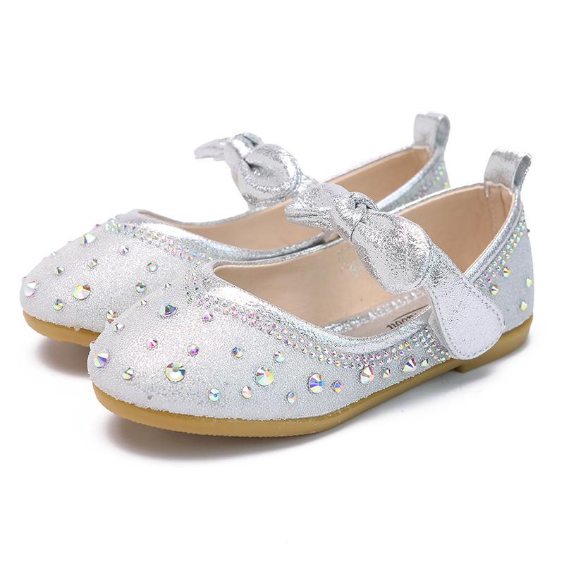 

Autumn Bow Silver Child Dress Leather Shoes For School Girls Fashion Crystal Princess Wedding Party Shoes 2 3 5 6 7 8 9 10 Years, Pink