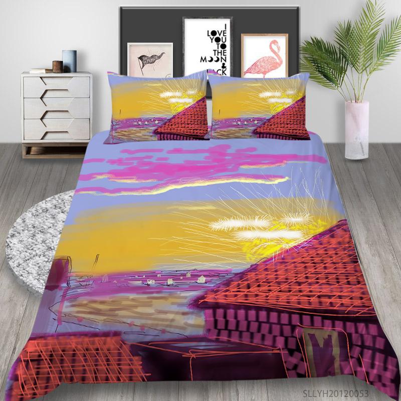 

3D Bedding Set Luxury Painting Print Duvet Cover Set Retro Fashion Queen Size Polyester Bedclothes 2/3 Pcs, Style 7