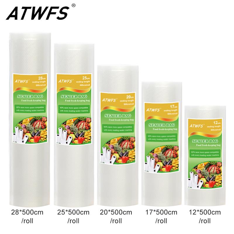 

ATWFS Vacuum Packaging Rolls Vacuum Plastic Bag Storage Bags home Sealer Saver 12+17+20+25+28cm*500cm 5 Rolls/Lot