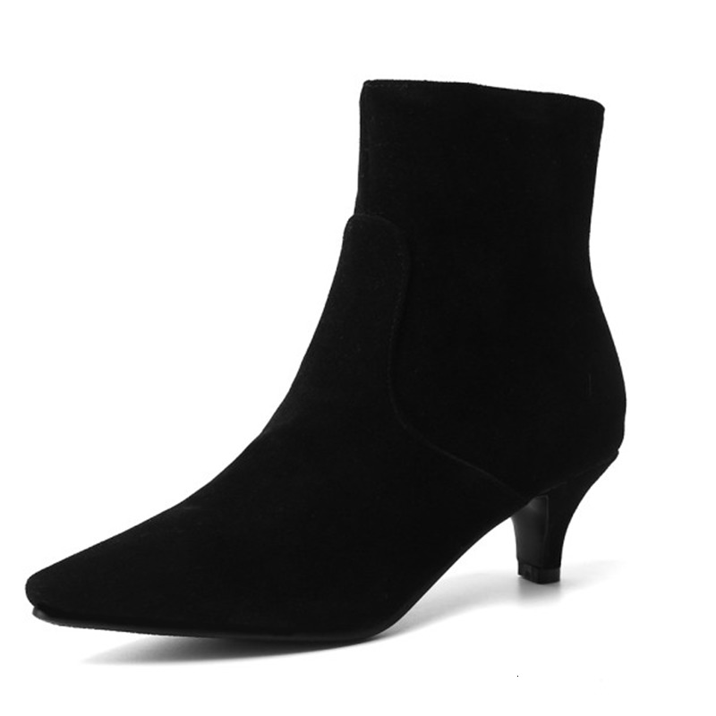 

2021 New Fashion Side Sexy Pointed Toe Thin High Heel Ankle Boots Flock Autumn Winter Women Shoes Size 34-43 B3qg, Apricot