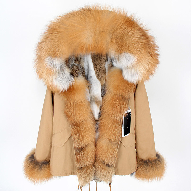 

2021 New Crooked Hair to Overcome Detachable Rabbit Skin Grass Lining Fox Fur Collar Short Woman Coat Paragraph Winter DII8, 11