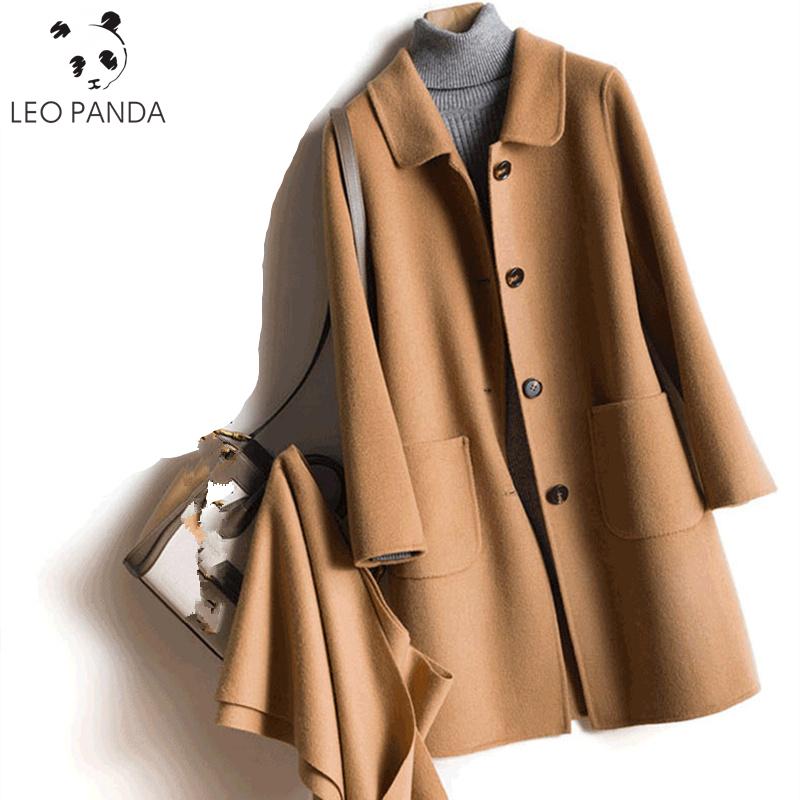 

100% Wool Coat Female Autumn Winter Jackets Women 2020 Fashion New Long Woolen jacket High Quality Casual Woman manteau femme, Black