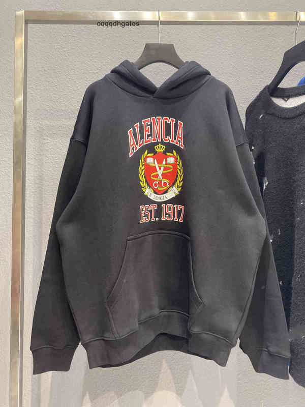 

balencaigas mens hoodies italy brand House ceiling grade printed 1917 Hoodie double-layer Pullover fixed dyeing pure cotton Paris lovers' same sweater Unisex, Black