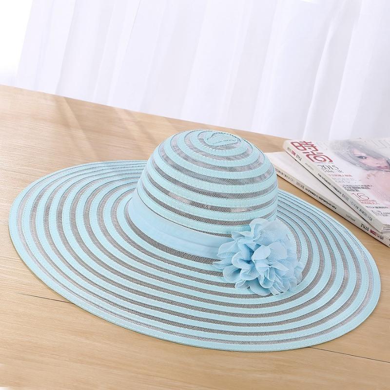 

Hats For Women Kajeer Ladies Stripe Big Wide Brim Uv Protection Female Flower Design Wedding Hats Race Party Caps1, Black