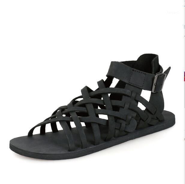 

Korean Style Genuine leather Cut Out Gladiators Flat heel Men's Leisure Sandals Hot Summer Shoes1