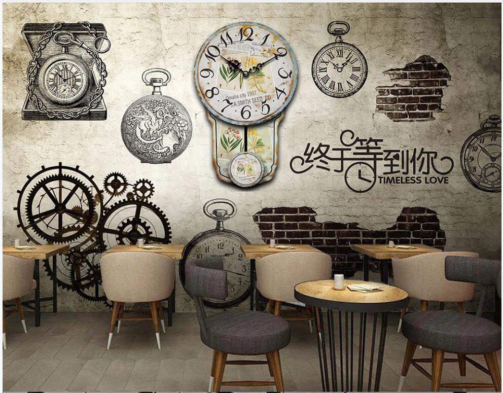 

3d wallpaper custom photo European style retro clock brick wall home decor 3d wall murals wallpaper for walls 3 d in the living room, Non-woven wallpaper