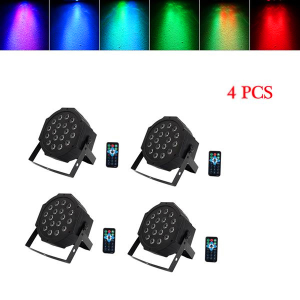 

Newest Design 24W 18-RGB Moving Head Light LED Auto / Voice Control DMX512 High Brightness Mini Stage Lamps (AC 100-240V) Black *4 Lights