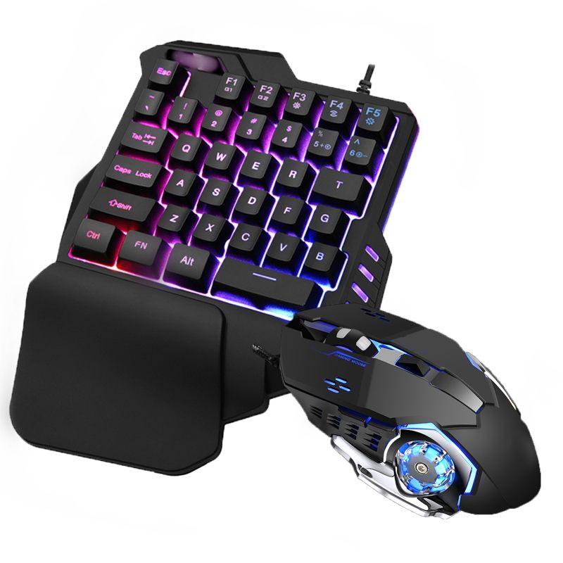 

Colorful RGB Backlight Keyboard Mouse Combo Ergonomic One-Handed Wired Gaming Keyboards Gamer Set for Table Desktop PC
