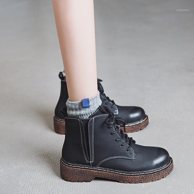 

Ankle Round Toe Med Motorcycle Boots Women Solid Fashion Lace Up Casual Punk Ladies Shoes1, Black