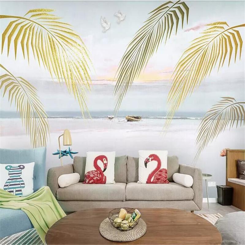 

American European Nordic Mediterranean Fresh Plant Palm Leaf Wall Factory Wholesale Wallpaper Mural Customize Photo Wall, As pic