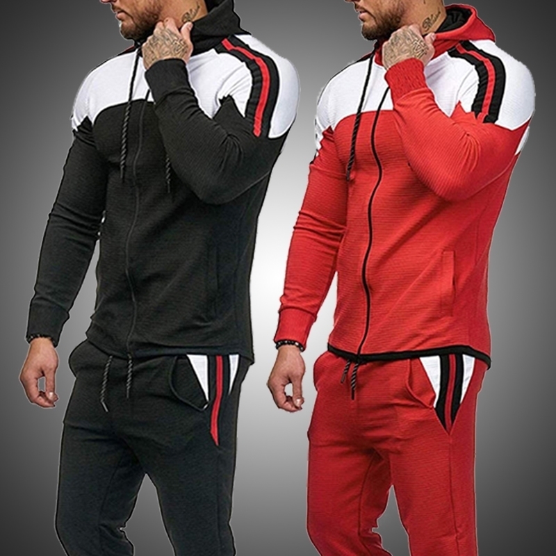 

Brand Fashion Tracksuit Men Zipper Hoodies + Sweatpant Set Mens Gym Joggers Sweatshirts Suits Man Autumn Sportswear Sets 201201, Em149 blue