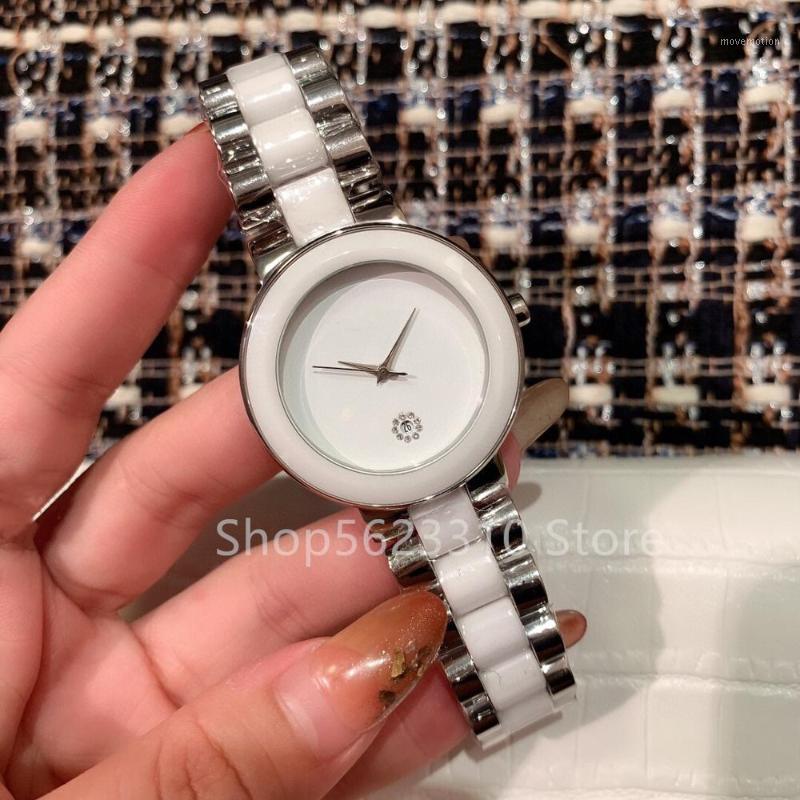 

Luxury Ladies white black ceramic watches zircon Quartz Watch Date clock Women crystal flower calendar watch Senior jewelry1, Silver white