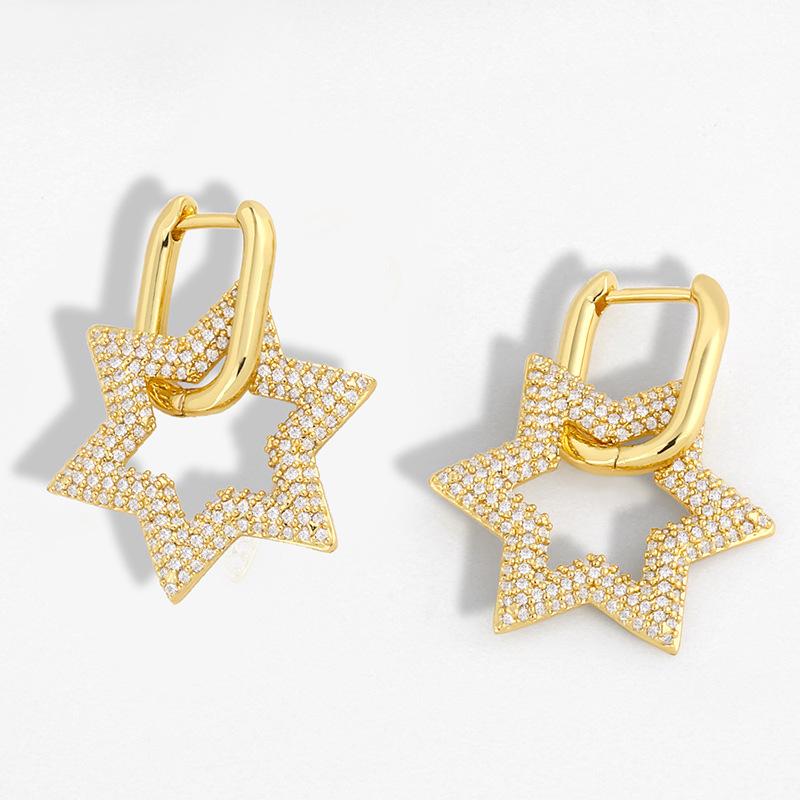 

Lexie Diary 2021 New Creative Cool Hiphop Star Shape Shining Zircon Genuine Gold Plated Earrings for Women Accessory Jewelry