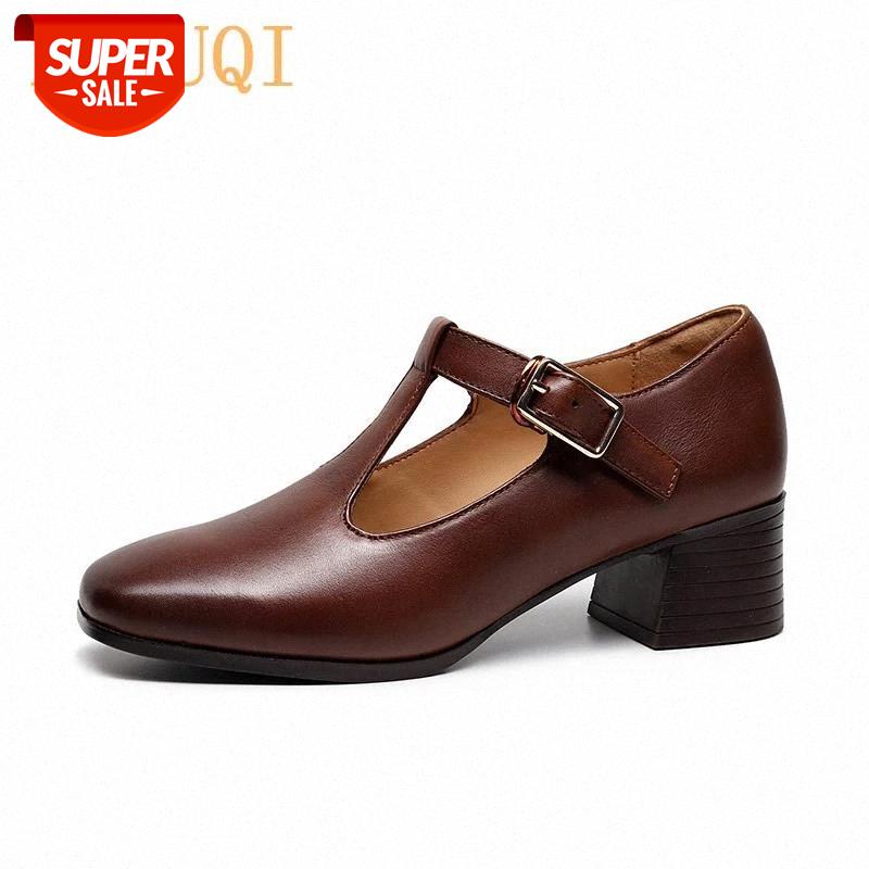 

Women Shoes Genuine Leather Natural Spring 2021 New British Style Ladies Single Shoes Retro Casual Mary Jane Women #gR2g