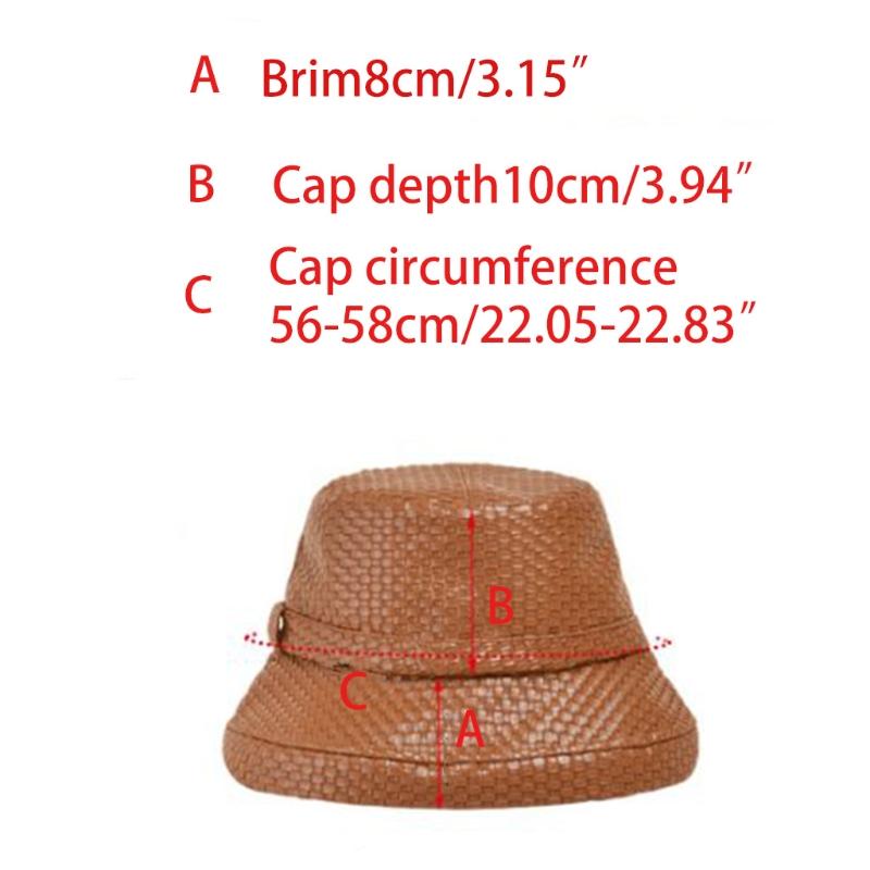 

Wide Brim Hats Women Vintage Imitation Leather Bucket Hat Woven Plaid Solid Color Fisherman Cap E15E, Black