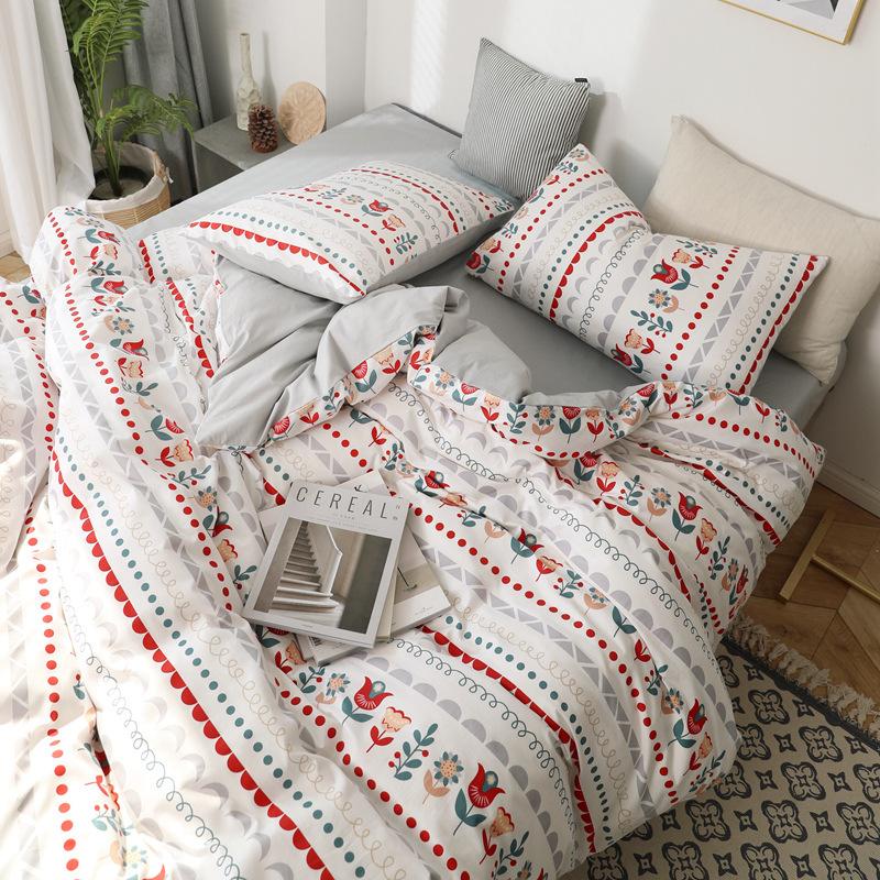 

2020 New Nordic Retro Bedding Set Floral 100% Cotton Simple Style Duvet Cover Set Fitted Sheet Pillowcases Queen King Bed Sets, Color12