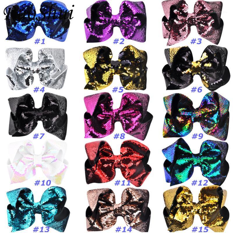 

15pcs/lot 8 Inch Women Sequin Grosgrain Ribbon Hair Bow Alligator Clips Barrette Bowknot Children Girls Accessories1 Accessories, 12 peacock blue