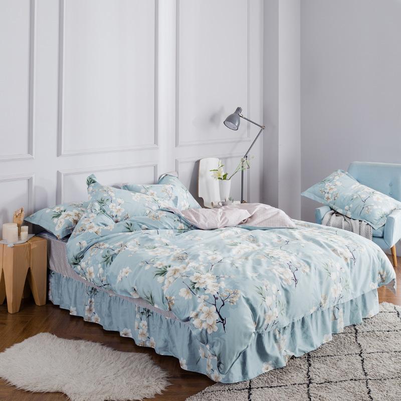 

100% cotton bedding sets(1pcs duvet cover 1pcs bed skirt 2pcs pillowcase)  full queen king bedclothes