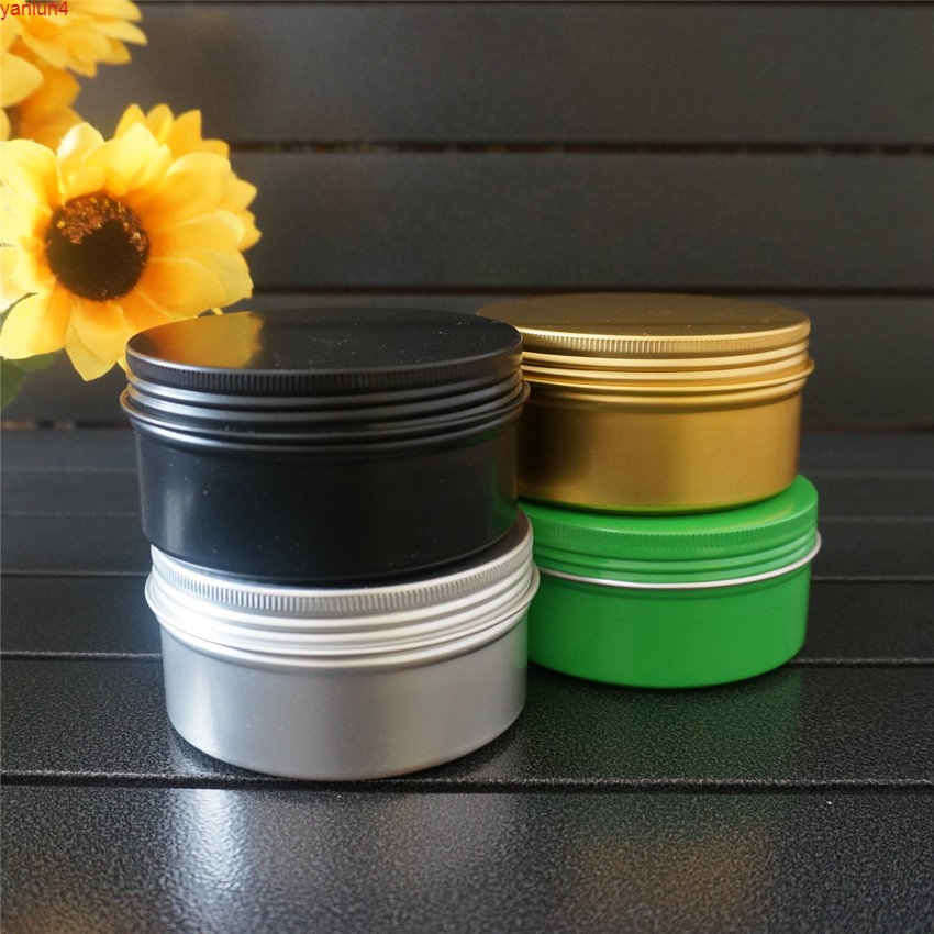 

200g 200ml Gold Green Empty Round Aluminum Metal Tin Cans Cosmetic Container Cream DIY Refillable Jar Tea Black Pothigh qualtity