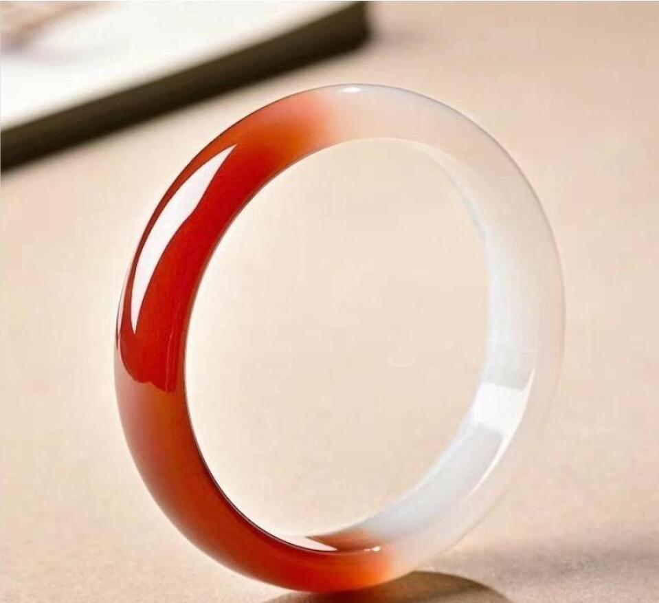 

56-62mm red white two-tone handmade jade bracelet A1