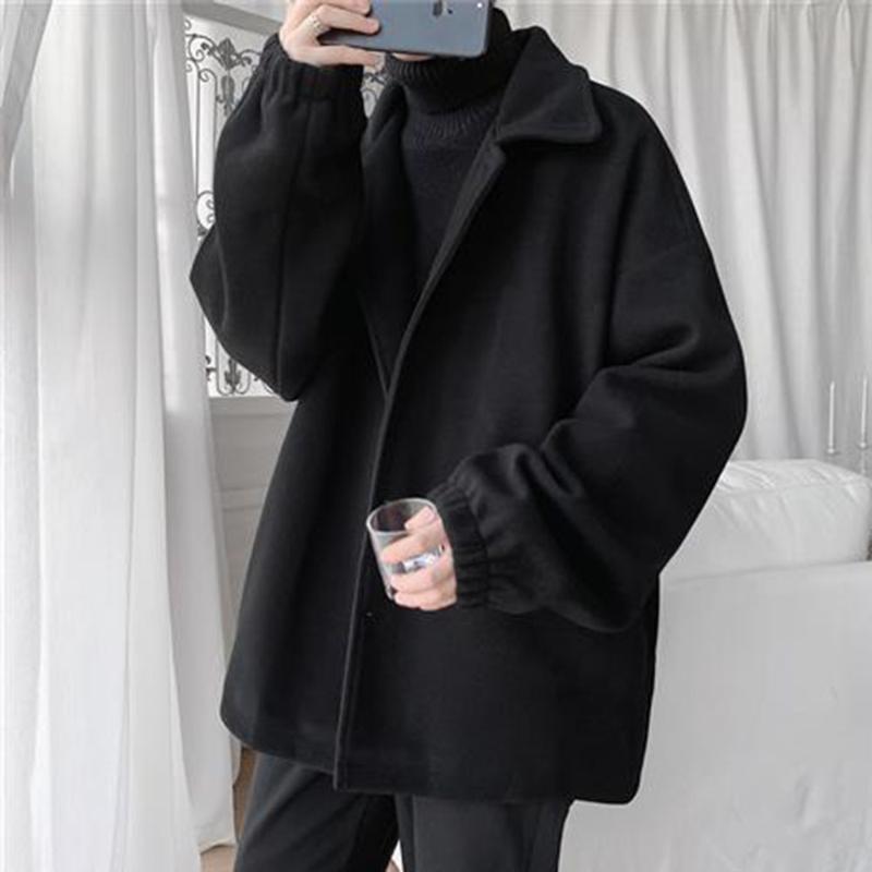 

Korea Japan Wool Jacket Men Spring Autumn Casual Loose Solid Color Goth Streetwear Coats Man 2021 New Fashion Students Youth, Beige