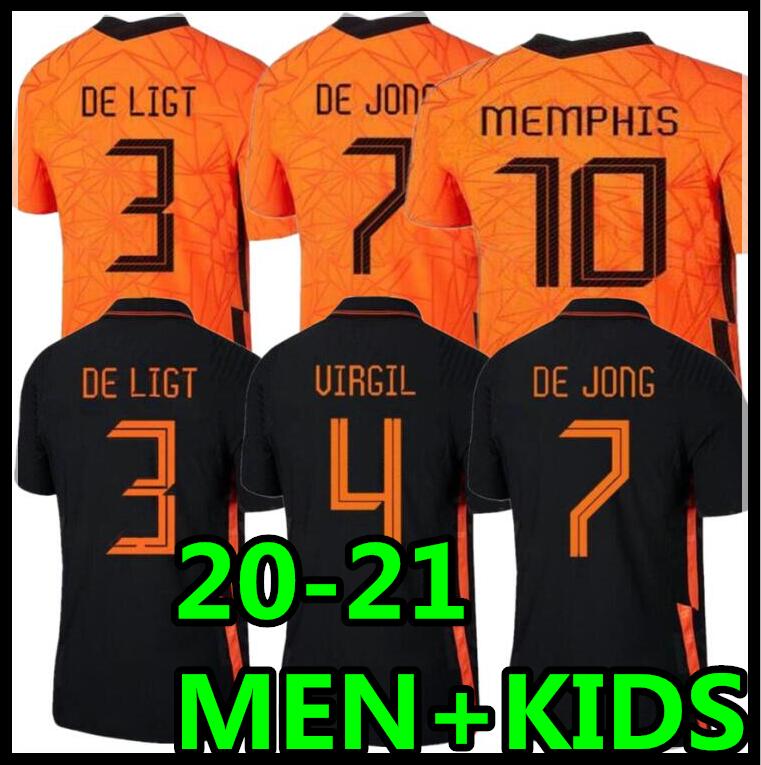 

Netherlands 2020 soccer shirt MEMPHIS DE JONG Holland DE LIGT STROOTMAN VAN DIJK VIRGIL 2021 football jersey Adult men + kids kit, Black;yellow