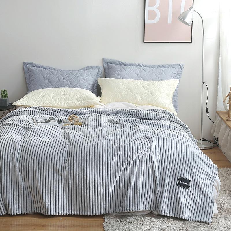 

Stripe Blanket Soft Warm Coral Fleece Blanket on Bed/Sofa/Plane/Travel Winter High Quality Throw Sleeping1
