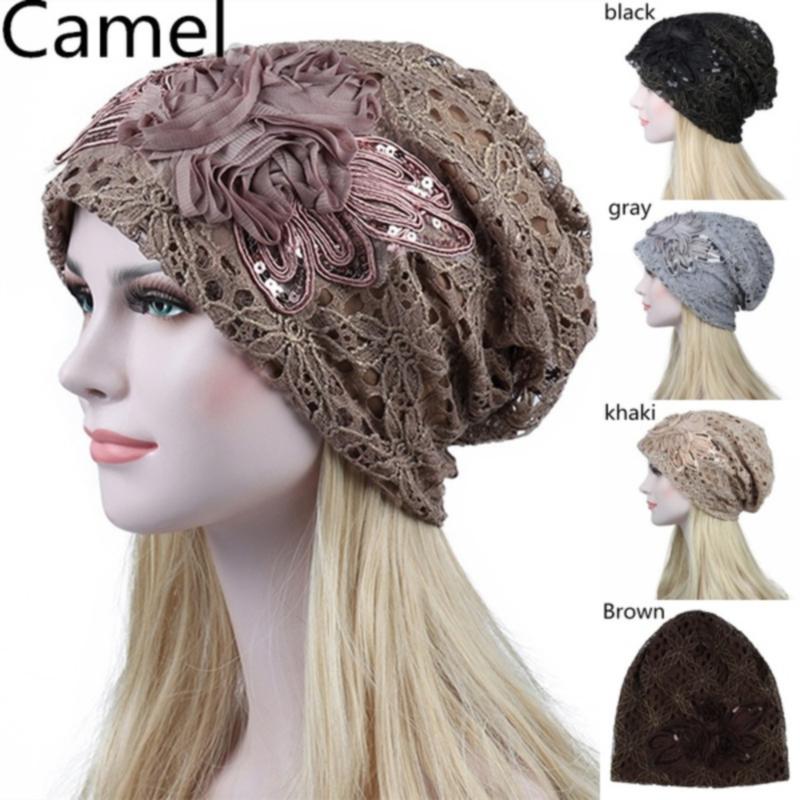 

Fashion Lady Lace Floral Muslim Ruffle Cancer Chemo Hat Beanie Scarf Turban Head Wrap Cap Hat 5 Colors, Coffe