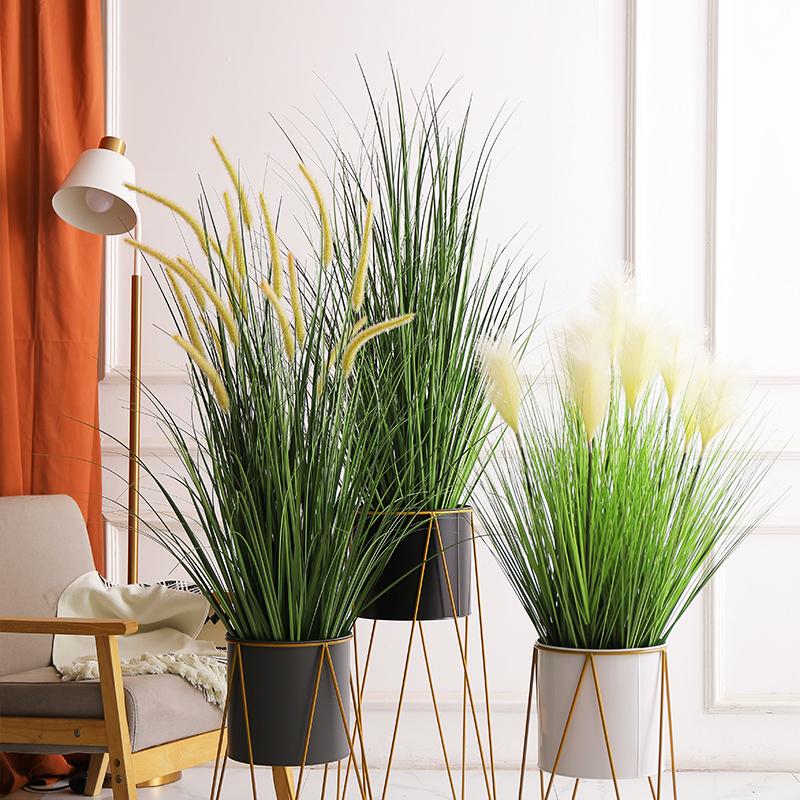 

Artificial Bulrush Potted Flowers Grass Nordic Phragmites Rush Ins Bonsai Silk Reeds Plants For Home Wedding Party Garden Decor, No.1