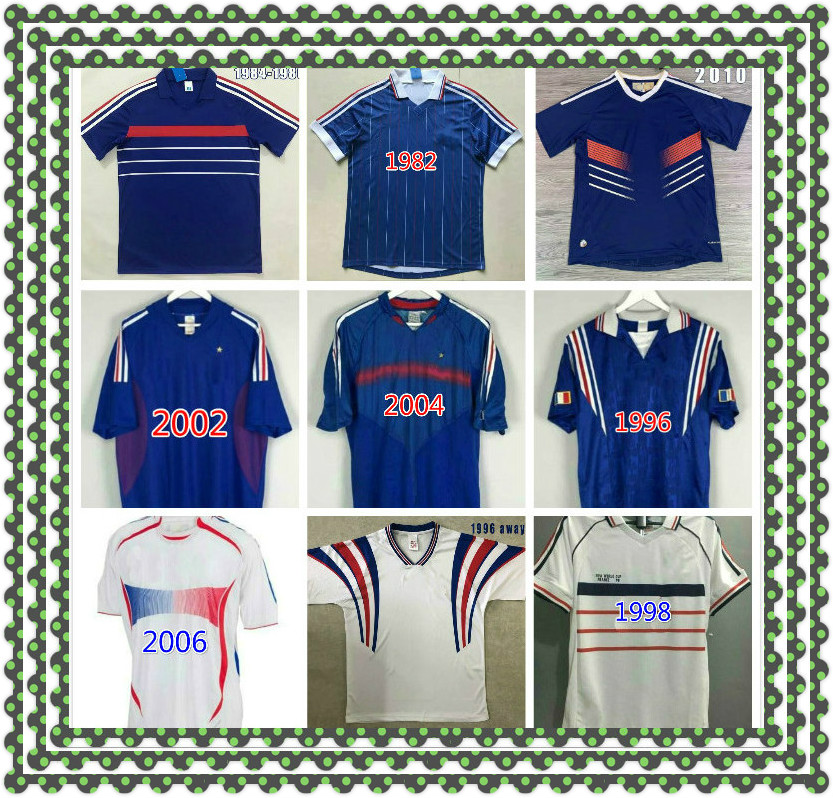 

1998 FRANCE soccer jerseys world cup champions retro BLANC Guivarch HENRY ZIDANE Football Jersey DJORKAEFF TREZEGUET DESCHAMPS Maillot de foot uniforms Top thai, 2006 away