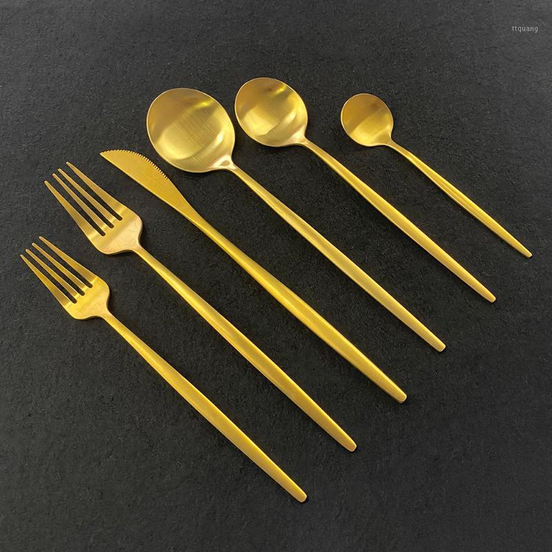 

Gold Cutlery Set 36Pcs Matte Stainless Steel Dinnerware Set Knife Fork Coffee Spoon Tableware Kitchen Dinner Silverware1