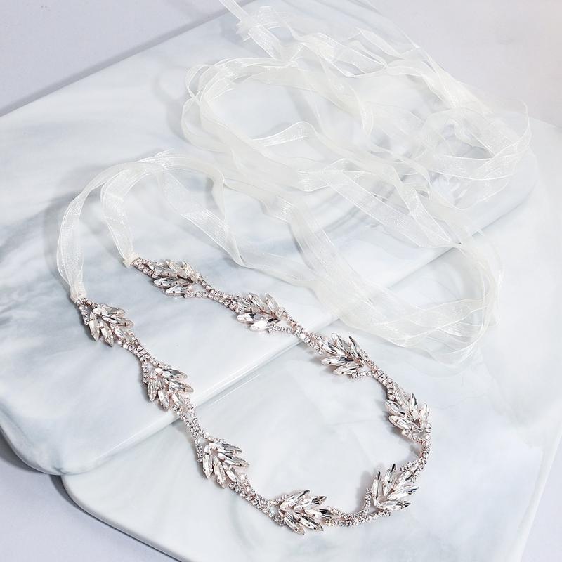 

JLZXSY Rose Gold Leaf Style Bridal Belt Handmade Rhinestone Applique Waist Chain Alloy Wedding Belt Wedding Dress Accessories, White