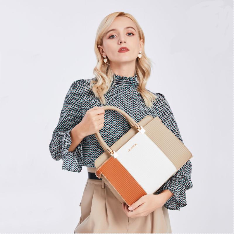 

Women's bagsHandbag2021The trend of the new original women bag Fashion Color contrast handbag, Beige